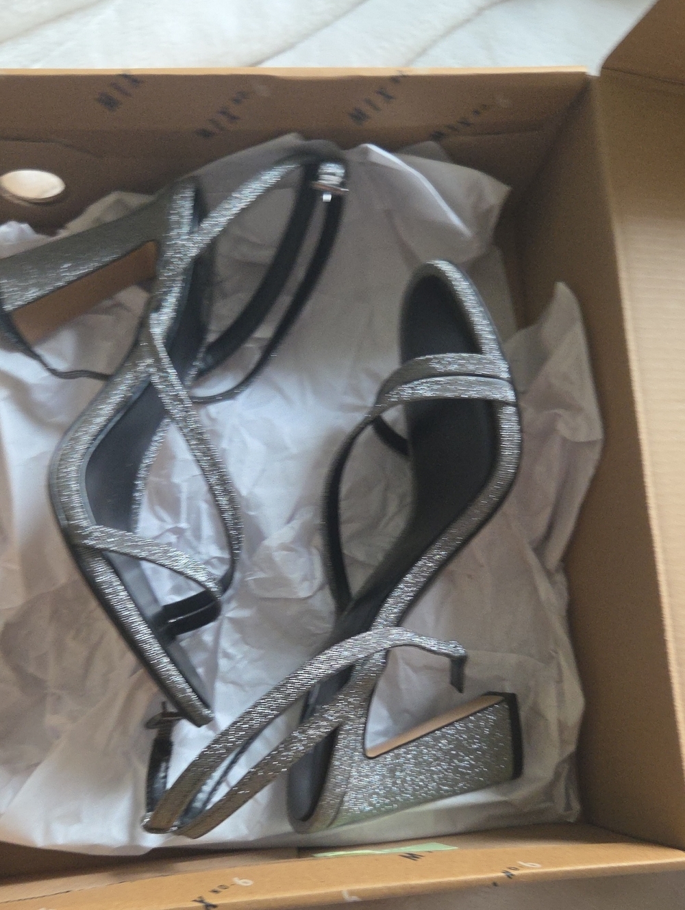 Mi Glitter Strappy Block Heel Sandals - Silver